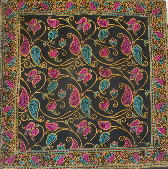 Boho hand printed silk scarf from India. Block pr… - image 4