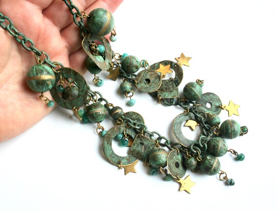 Vintage bohemian celestial statement necklace. Ru… - image 3