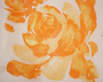 Retro floral scarf by Vera Neumann. Retro Vera scarf, roses scarf, daisies scarf, brushwork scarf, peach sorbet scarf, orange scarf, yellow.