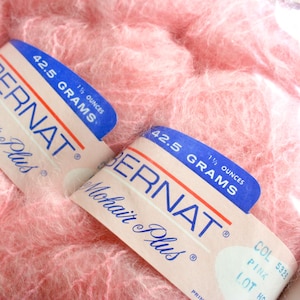 Vintage fine mohair blend yarn by Bernat, eight skeins, 12 oz, soft pink, mohair, wool, nylon, knitting, crochet, original packaging
