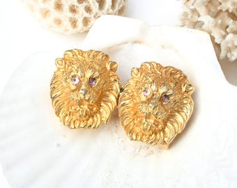 Vintage 80s 90s Gold Lion Head Belt Buckle Chunky Gold  display picture 3