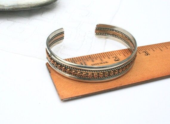 Vintage sterling silver mixed metal cuff bracelet… - image 5