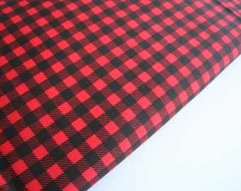 Yardage of vintage cotton fabric. Red, black checkered fabric, fine plaid fabric, traditional, classic, holiday fabric, wide, 2 yards