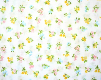 Vintage bed sheet by JC Penney. Floral sheet, Christine, retro sheet, retro bedding, yellow, pink, blue, green. Twin flat sheet, summer