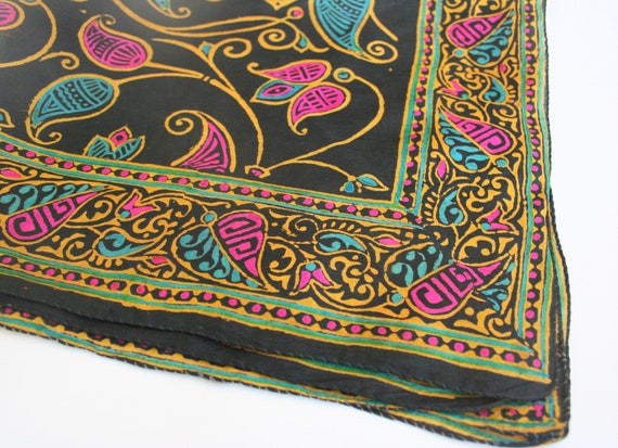 Boho hand printed silk scarf from India. Block pr… - image 5