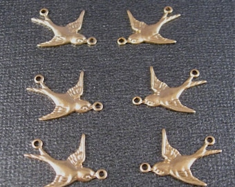 6 Brass Flying Swallow Connector 2 Ring/ Right and Left /Jewelry Findings/ Steampunk/ Victorian Nickel and Lead Free Made in USA