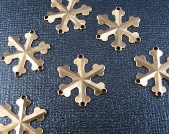 CHRISTMAS Snowflake 6 Brass Stampings Drilled to add Embellishments, Great Earring Finding 6 pieces