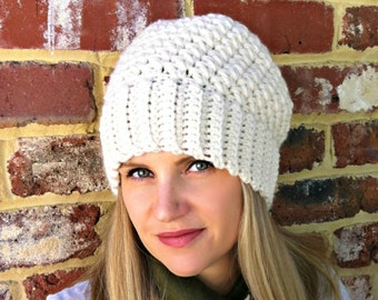 Ribbsta Hat Pattern for women using chunky yarn - Slouchy Beanie Crochet Pattern No.230 Digital Download English