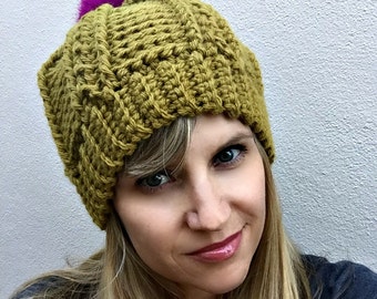 Womens Cable Beanie Crochet Pattern for chunky yarn No.250 Digital Download Crochet Hat Pattern English