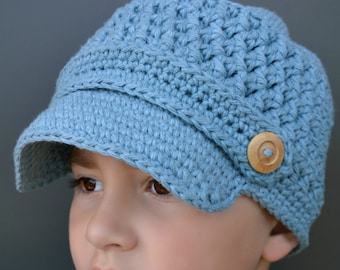 Boys Newsboy Crochet Hat Pattern in Toddler, Kid and Adult Size No.210 Digital Download English