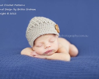 Newsboy Baby Hat Crochet Pattern in Newborn, Baby and Toddler Sizes - Textured Little Newsy Pattern No.206 Digital Pattern English