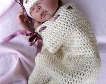 Cocoon Crochet Pattern & Hat - Natural Newborn Unisex Set No.118 Beginner Pattern Digital PDF English