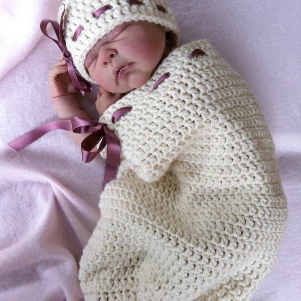 Cocoon Crochet Pattern & Hat - Natural Newborn Unisex Set No.118 Beginner Pattern Digital PDF English