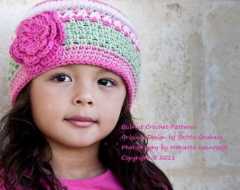 Girls Hat Crochet Pattern - Pretty in Pink Beanie No.P114 Baby Toddler and Child Sizes Digital Download English