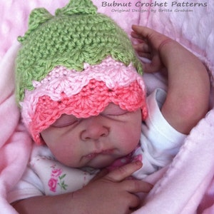 Baby Hat Crochet Pattern No.125 Fifi Flower Bud with Leaves English image 1