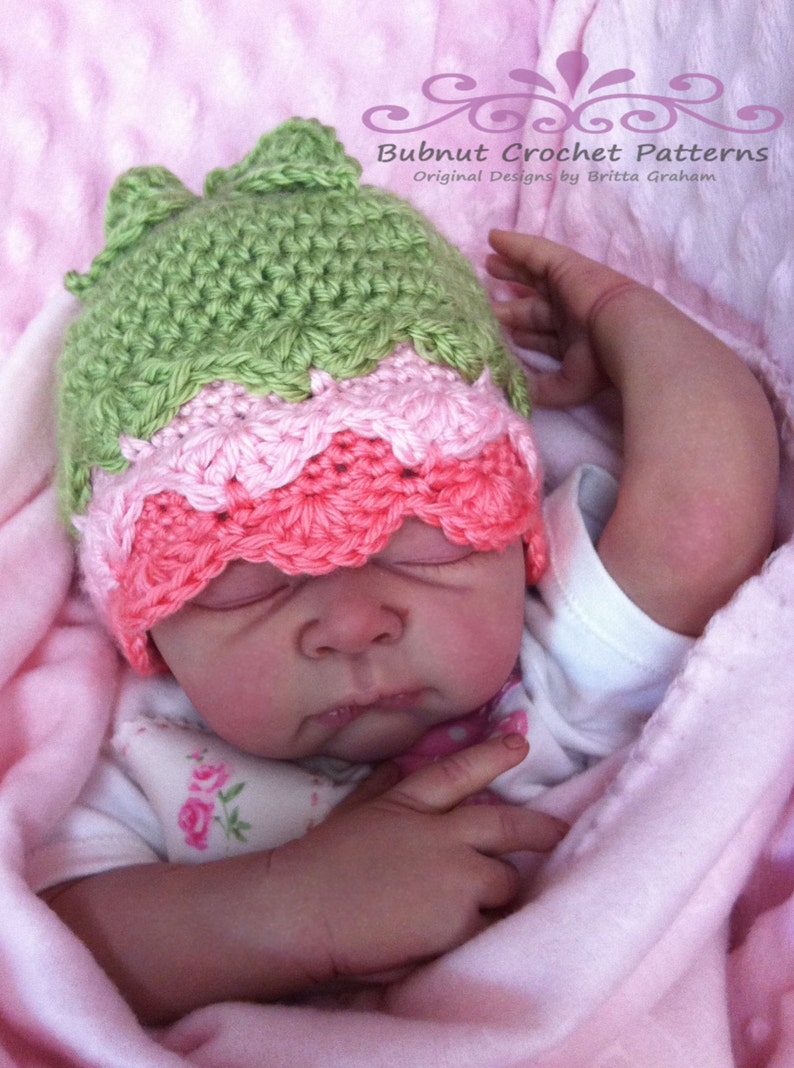 Baby Hat Crochet Pattern No.125 Fifi Flower Bud with Leaves English image 1