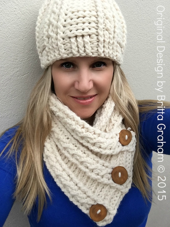 Cabled Scarf Crochet Pattern For Chunky Yarn Fisherman Neck Wrap With Free Crochet Hat Pattern No 520 Digital Download English