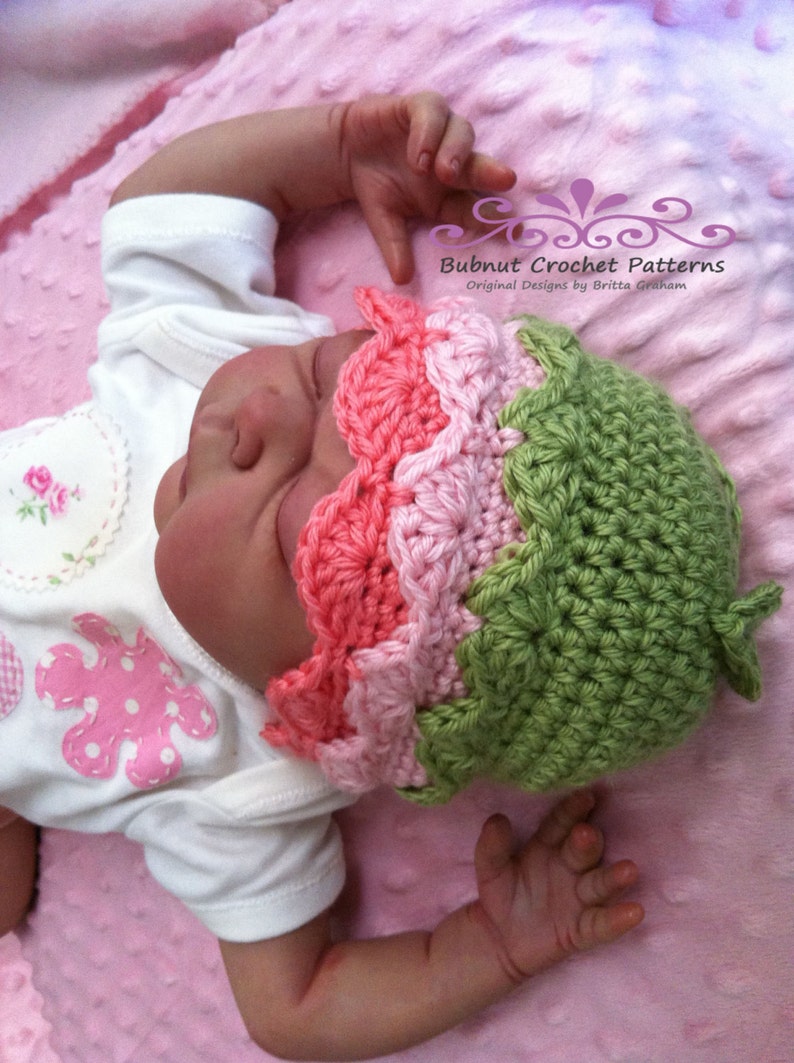 Baby Hat Crochet Pattern No.125 Fifi Flower Bud with Leaves English image 2