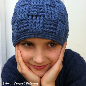 Boys Basketweave Beanie Crochet Pattern No.124 Digital Download Hat Torgue Mens Baby Toddler Sizes English