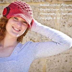 Womens Newsboy Hat Pattern for teens and adults with button stack No.304 Digital Download Crochet Pattern English image 2