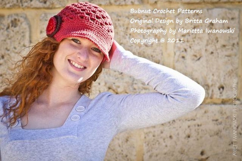 Womens Newsboy Hat Pattern for teens and adults with button stack No.304 Digital Download Crochet Pattern English image 2