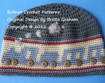 Crochet Hat Pattern - Boys Choo Choo Train Hat Pattern No.402 uses DK (AUS 8ply) weight yarn English