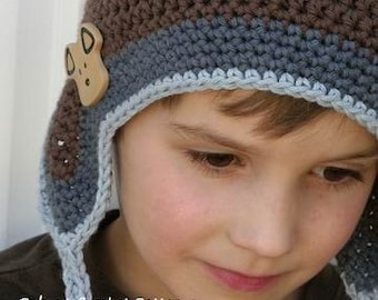 Crochet Earflap Hat Pattern - Unisex Hat Crochet Pattern No.601 Baby Toddler Kid Sizes Boys Girls English