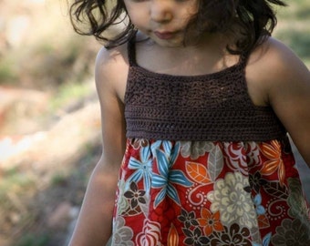 Crochet dress pattern for girls - Crochet and Fabric Summer Dress Tutorial - FOUR Sizes 1 to 4 Yrs English