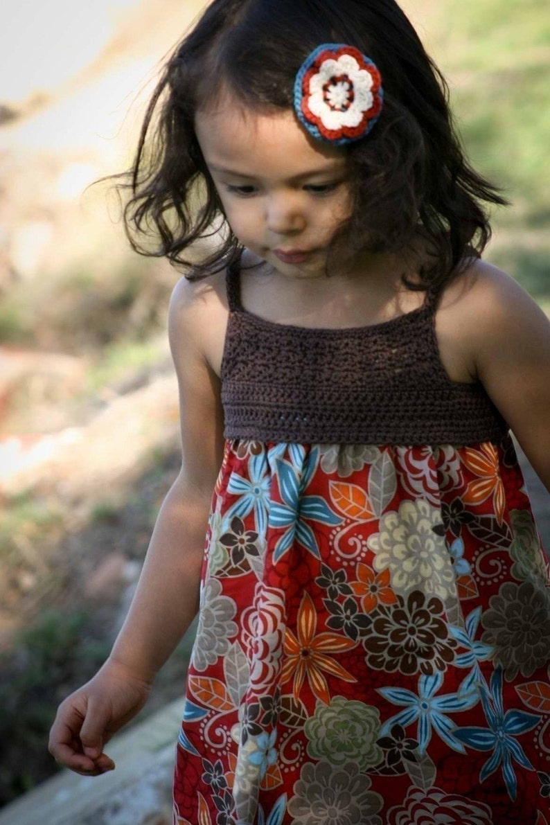Crochet dress pattern for girls Crochet and Fabric Summer Dress Tutorial FOUR Sizes 1 to 4 Yrs English image 1