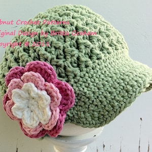 Crochet Hat Pattern Newsboy Cap Crochet Pattern No.207 SEVEN Sizes Digital ePattern Downloadable English image 1