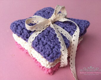 Crochet Dish Cloth Patterns THREE Instant Digital Downloads English