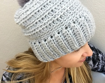 Slouchy Ribbed Beanie Muster für grobstrick Wolle - Häkelmütze Muster Nr.240 digitaler Download