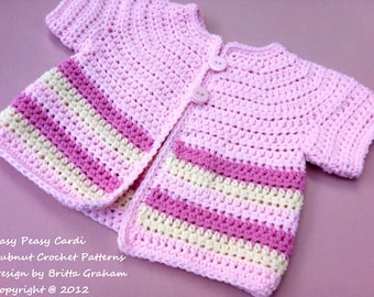 Easy Peasy Baby Sweater - Cardigan Crochet Pattern No.907 THREE Baby Sizes Digital Download English