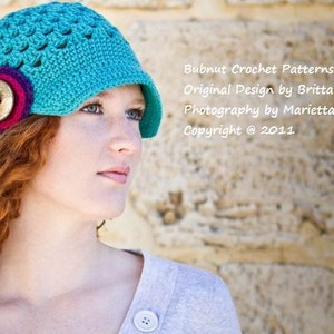 Womens Newsboy Hat Pattern for teens and adults with button stack No.304 Digital Download Crochet Pattern English image 1
