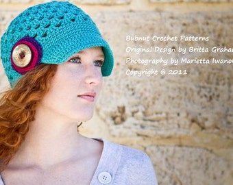 Womens Newsboy Hat Pattern for teens and adults with button stack No.304 Digital Download Crochet Pattern English