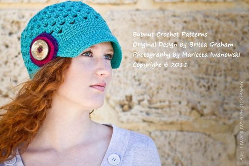 Womens Newsboy Hat Pattern for teens and adults with button stack No.304 Digital Download Crochet Pattern English image 1