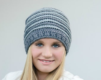 crochet hat pattern unisex ribbed beanie P306 using Double Knitting DK 8ply yarn digital pdf download English