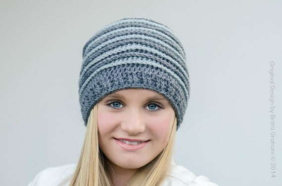 crochet hat pattern unisex ribbed beanie P306 using Double Knitting DK 8ply yarn digital pdf download English