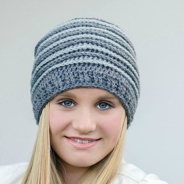 crochet hat pattern unisex ribbed beanie P306 using Double Knitting DK 8ply yarn digital pdf download English