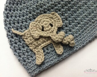 Patrón de gorro para niño a crochet - Easy Peasy Gorro para niño con aplique de elefante No.003 Digital PDF Inglés