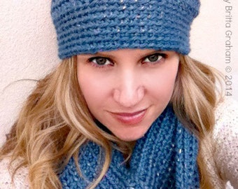 Crochet Cowl and Hat Pattern for Women using Chunky Yarn No.514 Digital Download English