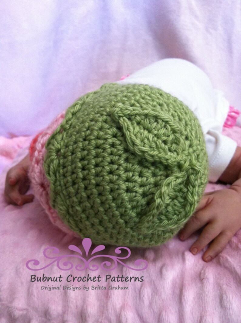 Baby Hat Crochet Pattern No.125 Fifi Flower Bud with Leaves English image 3