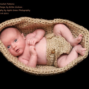 Baby Bowl, Diaper Cover and Hat Crochet Pattern ideal Photography Prop No.904 Digital Pattern English