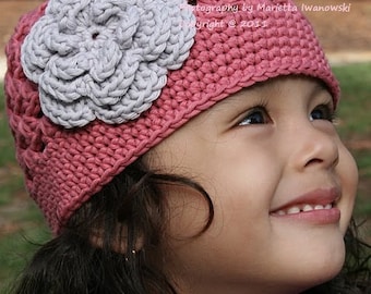 Crochet Hat Patterns - Flower Power Cap Pattern No.201 Adult Ladies Womens Baby Child Sizes English