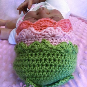 Baby Hat Crochet Pattern No.125 Fifi Flower Bud with Leaves English image 4