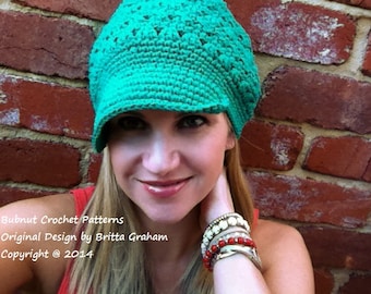 Crochet Hat Pattern -  Criss Cross Slouchy Newsboy Digital Download No.408 English