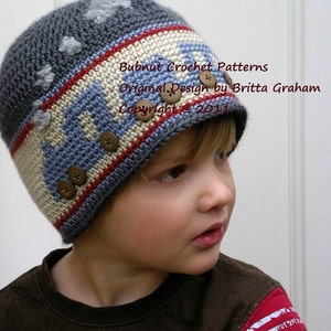 Boys Crochet Hat Pattern Choo Choo Train Hat Crochet Pattern No.402 FOUR Sizes uses LIGHT worsted weight yarn English image 1