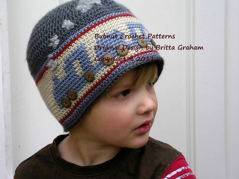 Boys Crochet Hat Pattern Choo Choo Train Hat Crochet Pattern No.402 FOUR Sizes uses LIGHT worsted weight yarn English image 1