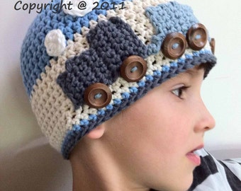 Boys Crochet Hat Pattern - No.109 Train Hat Crochet Pattern English