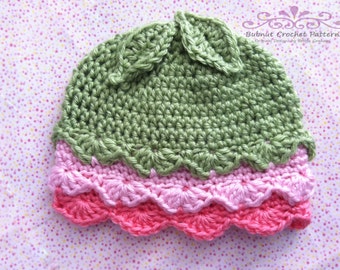 Baby Hat Crochet Pattern No.125 Fifi Flower Bud with Leaves English
